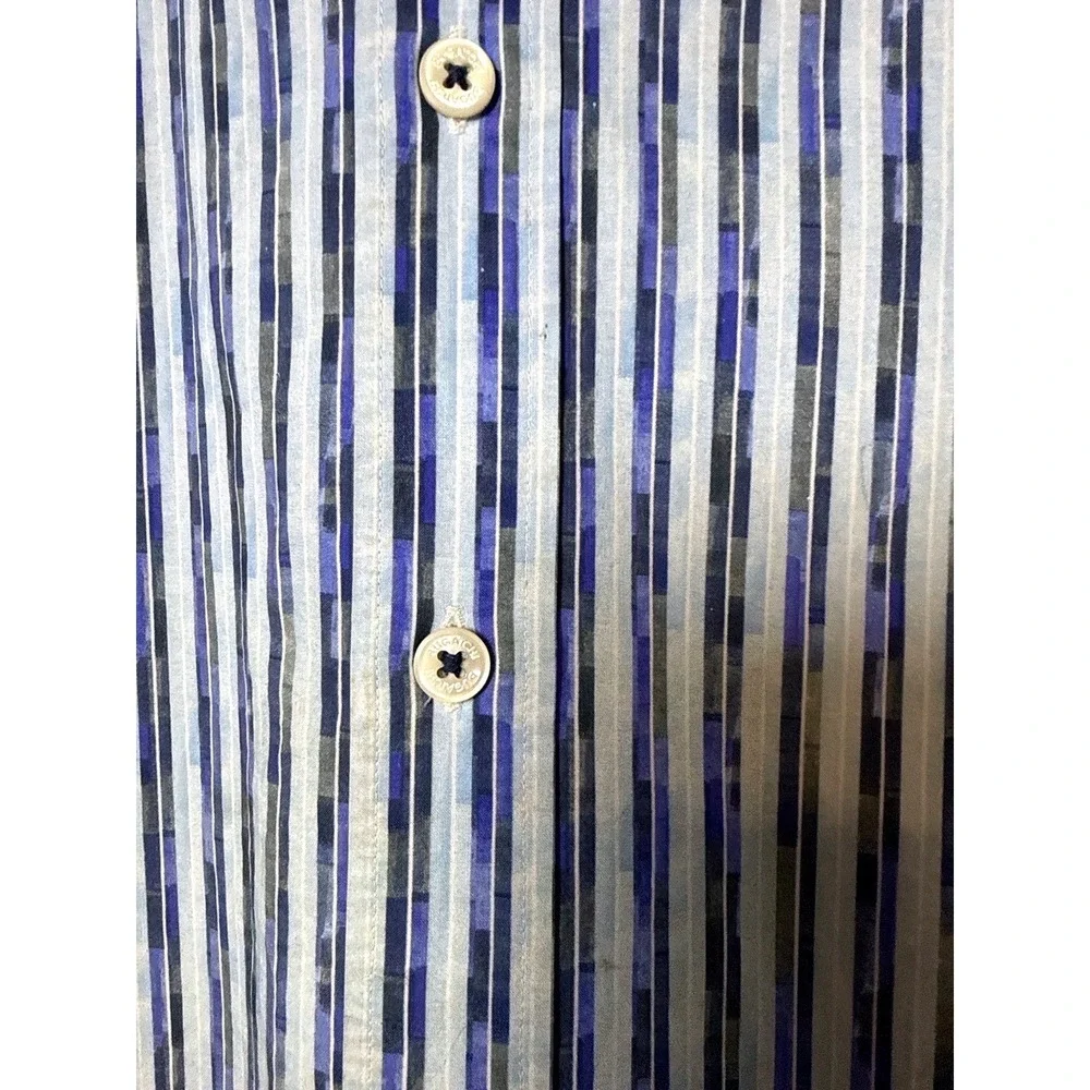 Bugatchi Shaped Fit Mens XL Blue Geometric Stripe Button Down Shirt Long Sleeve‎
